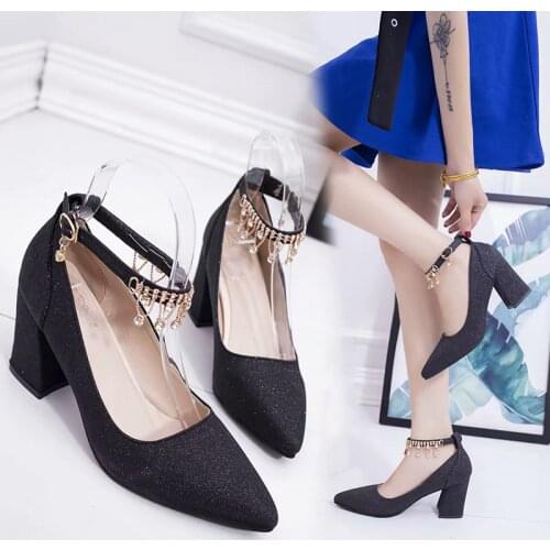 One word buckle womens shoes 2021 summer new Korean version of all-match Baotou sandals pointed shallow mouth high heels
