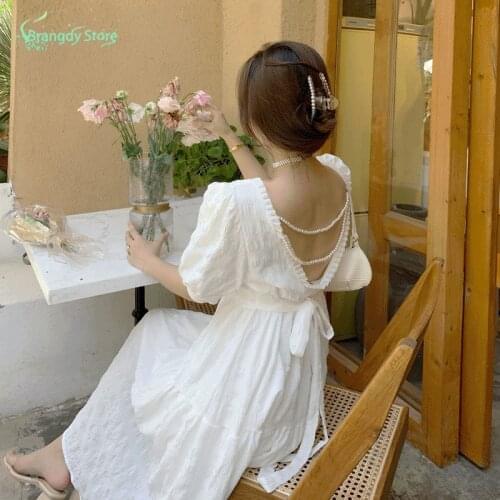 Womens Clothing 2021 Aesthetic Vintage Dress Korean Fashion Elegant Dresses For Women Sexy Harajuku Dress With Short Sleeves