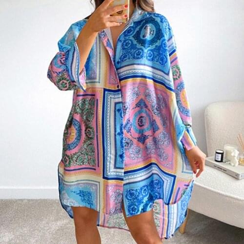 Women Shirt 2021 Autumn Summer Vintage Long Irregular Shirts Sexy Casual Long Sleeve Beach Party Blouses Plus Size Vestidos