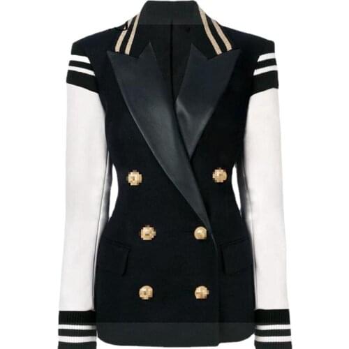 Pu Patchwork Color Blazers for Women Elegant Matching Vintage Plus Size Loose Black Jackets 2021 Blazer Suits Womens Clothing