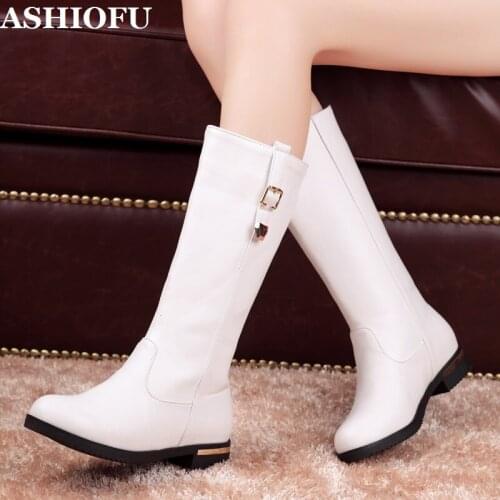 ASHIOFU 2020 New Arrival Handmade Womens Martin Boots Thick-sole Party Prom Mid-calf Boots Evening Winter Fashion Boots Shoes
