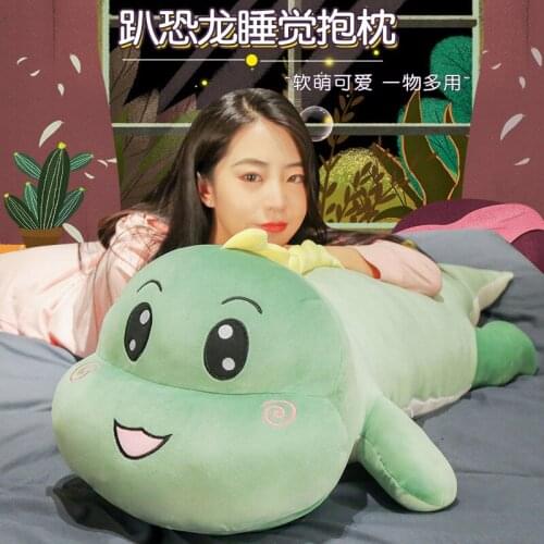 1pc 90/120cm Giant Lying Dinosaur Plush Sleeping Pillow Stuffed Cartoon Animal Plush Toys for Children Kids Cute Birthday Gift