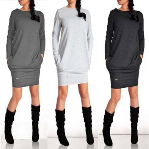 2021 Autumn Nice Women Winter Dress Warm Long-sleeved Slim Solid Color Package Hip Dress S-3XL