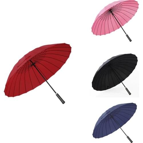 24K Bone Wind Resistant Super Large Umbrella Mens Business Straight Pole Long Handle Umbrella PU Leather Handle