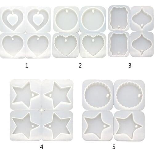 4 Pcs DIY Crystal Epoxy Resin Hanging Jewelry Making Mould Heart Shaped Round Wave Handmade Pendant Molds Resin Gypsum Silicone