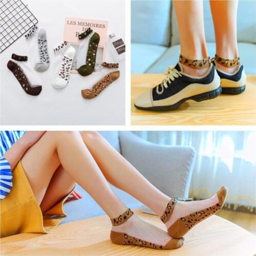 5 pairs lady leopard socks original host happy socks sensory ankle socks recreational breathable transparent cotton socks