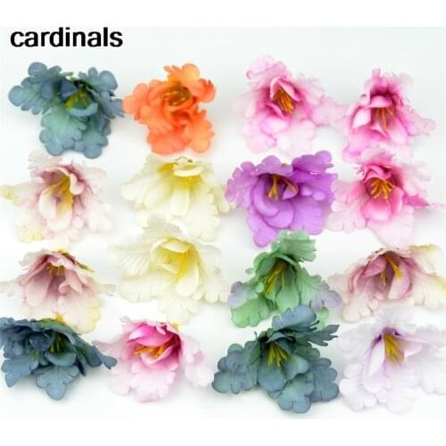 50pcs 5cm Mini Silk Gradient Orchid Artificial Flower Head For Wedding Decoration DIY Wreath Accessories Craft Fake Flowers