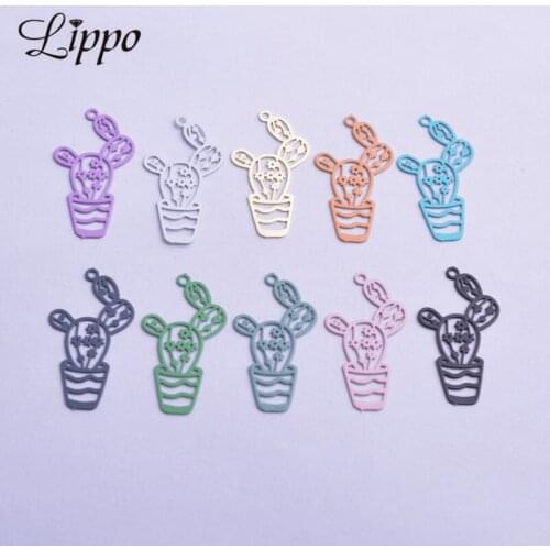 50pcs AC11496 12*23mm Filigree Cactus Charms Brass Creatively Gold Color Potted Plant Pendant Charm DIY Jewelry Earring