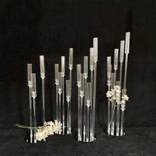 Acrylic Transparent Wedding Lighting Road Lead aisle Stand Crystal Candelabras Pillar Wedding stage decoration 6 sets