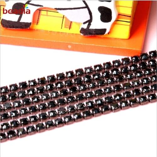 2/2.5/2.8/3mm Black Base High Density Flatback Black Rhinestone Chain For Decor Craft Sewing Clothes Accessories