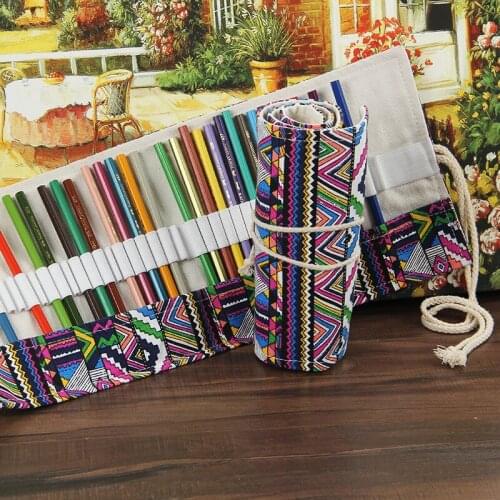 Makeup Brush Case 36/48/72 Holes Pencil Case Pecncil Box Brush Bag School Canvas Roll Pouch Comestic Pen Storage Painting Simple