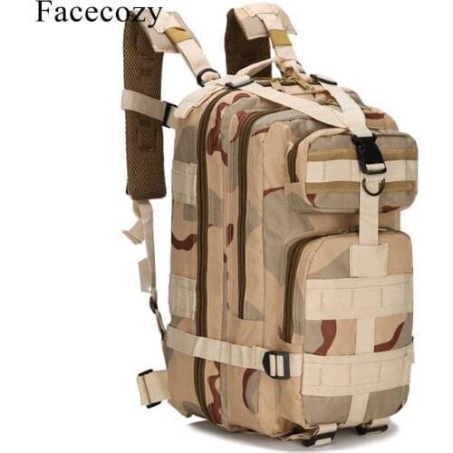 Facecozy Outdoor Hiking Military Tactical Backpack Camouflage 600D Nylon Trekking Travel Kit Bag 25-30L Small Sports Rucksack