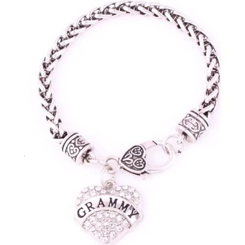 Hot Selling rhodium plated studded with sparkling crystal GRAMMY charm bracelet link chain