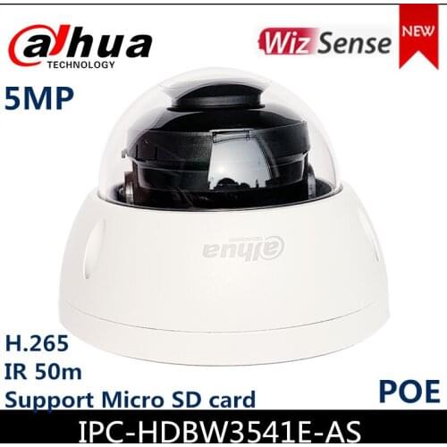 Dahua 5MP IP Camera IPC-HDBW3541E-AS Lite AI IR Fixed focal Dome Network Camera 1/2.7'' CMOS image sensor Support Micro SD card