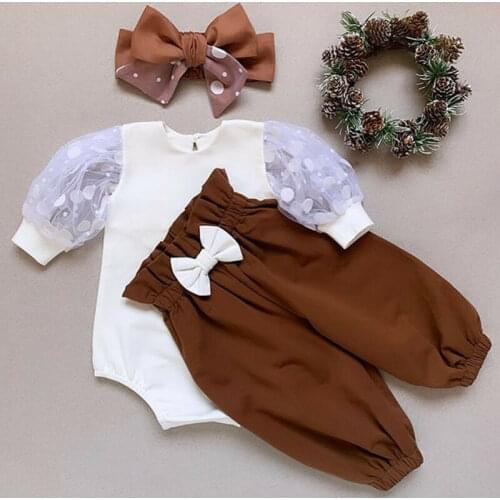 Newborn baby girl two pieces set infant girl long sleeve top pant headband clothing sets