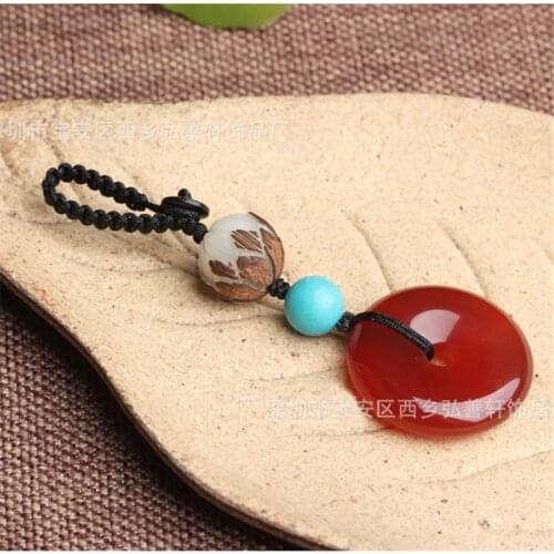 Creative Hand Weaving Round Keychain Fashion Pendant Glossy Peace Buckle Shape Jewelry Key Chain Ring Car Hanging