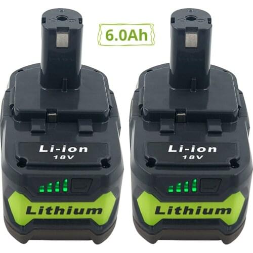 2PCS 6000mAh Li-ion 18V Replacement Rechargeable Battery for Ryobi Power Tools P104 P105 P106 P107 P108 P109 RB18L40 RB18L50