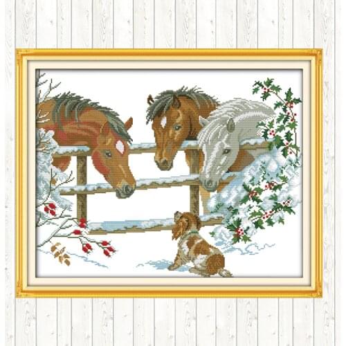 Inquisitive Horse 14CT 11CT Counted Stamped DIY Needlework Crafts Cross Stitch Embroidery Kits DMC Cotton Thread Printed Canvas