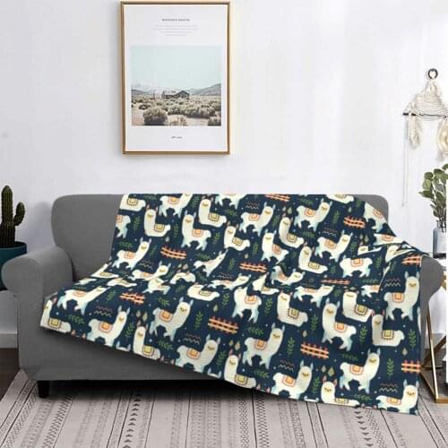 Cute Alpaca Pattern Blankets Coral Fleece Plush Autumn/Winter Animal Lightweight Throw Blankets for Bed Outdoor Bedspreads