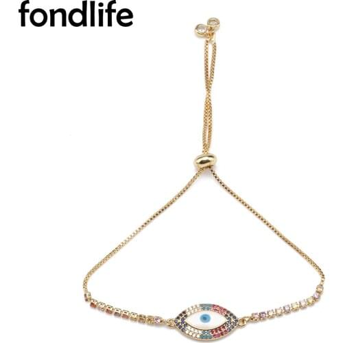 Multicolor Cubic Zirconia Crystal Gold-plated Brass Evil Eye Charm Bracelet Women Red Cord Box Chain 5MM Copper Beads Jewelry