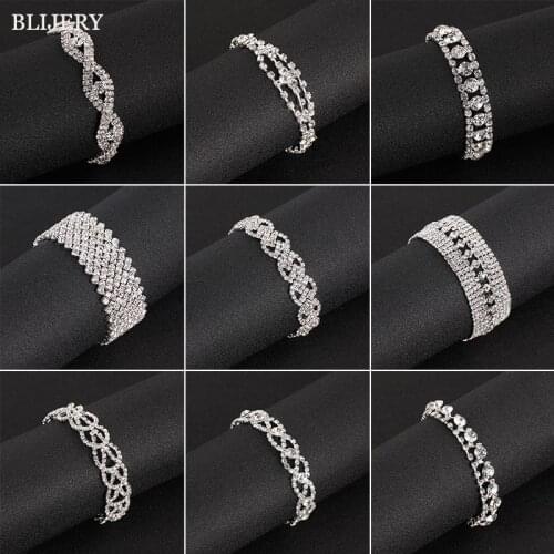 BLIJERY Fashion Bridal Crystal Bracelets For Women Silver Color Rhinestone Bracelets & Bangles Femme Prom Wedding Jewelry Gift