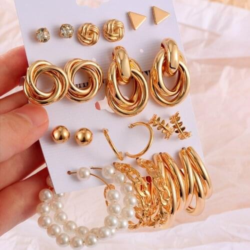 Fashion Pearl Hoop Womens Earrings Set For Women Geometirc Big Acrylic Round Statement Earrings 2021 Trendy Accessories Jewelry