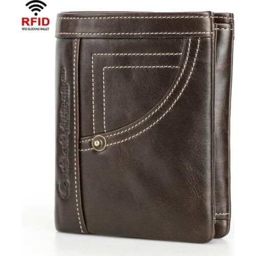 Genuine Leather Men Wallets RFID Anti-theft Purse Fashion High Quality Card Holder Classic Male Purse Zipper Brand Wallet