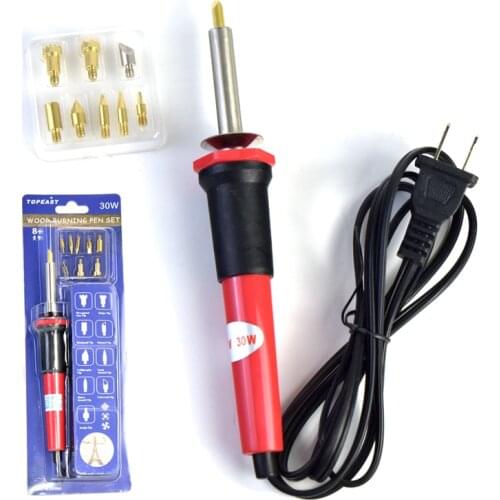 Free shipping 9 Tips Wood Pyrography Tool US EU plug 220V 30W Wood Burning Pen Set Woodburning Carving Solder Pen