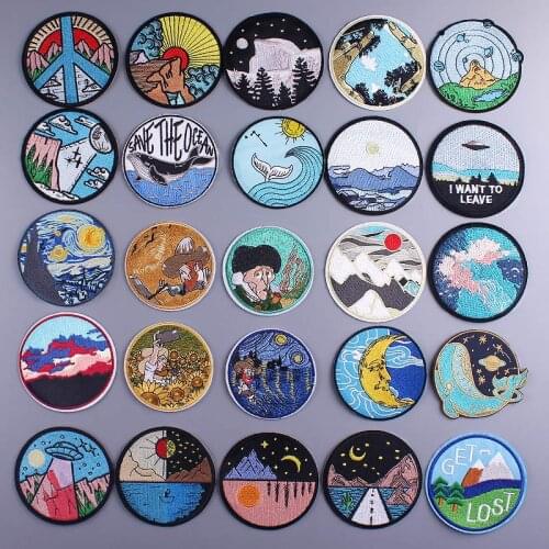 Diy Van Gogh Space Patches Clothes Outdoor Mountain Embroidered Patches For Clothing Badge Patch Iron On Patches On Clothes