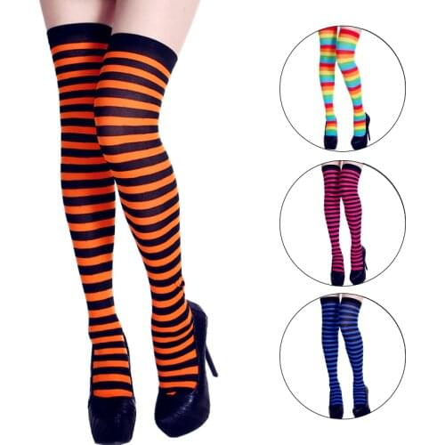 Neon Striped Women Stockings 2020 Fashion Streetwear High Knee Socks Female Elastic High Tight Stockings Yellow Orange