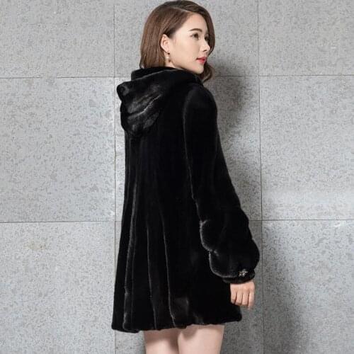 2017 new fur fur hooded mink long section mink coat water mink jacket Korean version