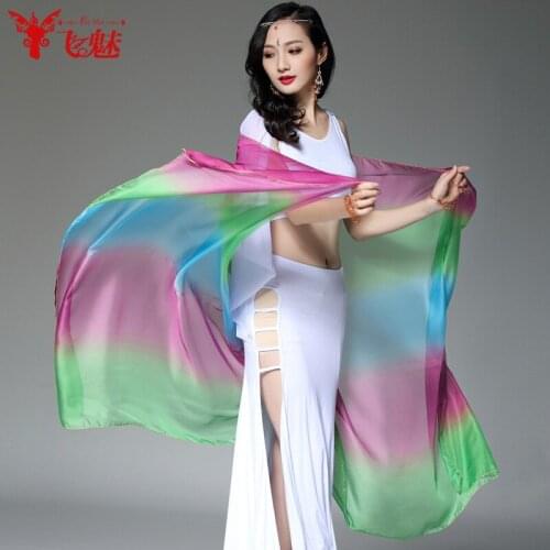 2019 new belly Dance simulation silk gauze oriental dance hand yarn throwing sand towel fading color dance gauze