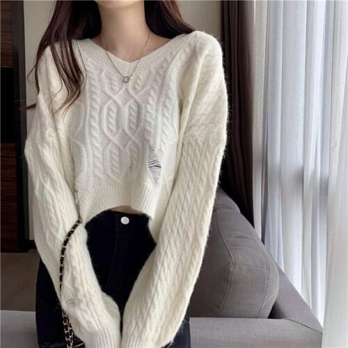 New 2021 Autumn Womens Wool Sweater Pullovers Warm Minimalist Korean Short Elegant Solid Sweet Lady Jumpers Tops Pull Femme