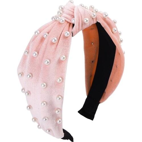 New Solid Color Headband Knot Hair Hoop For Women Simple Cotton Fabric Cross Imitation Pearl Girls Hairband Hair Accessories