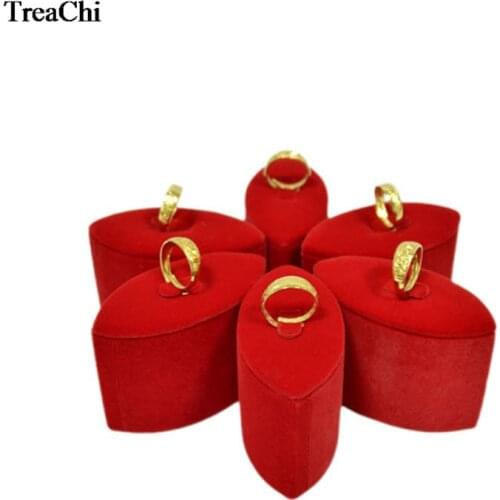 Wholesale Free Combination Red Velvet Ring Jewelry Display Holder Wedding Birthday Lovers Ring Organizer Display Holder Stand