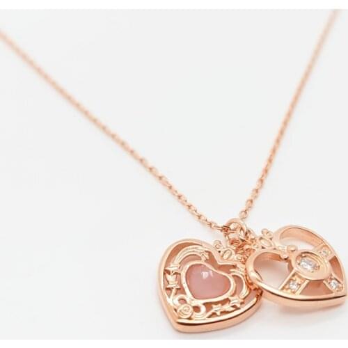 Japan Anime Sailor Double Layer Heart Necklace Pendant 925 Sterling Silver Jewelry Sweater Necklace Couple Lovers Birthday Gifts