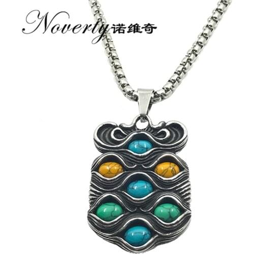 Retro Punk Personality Creative Mens Fashion Natural Stones Titanium Owl Pendant Necklace Hip-hop Rock Cool Style Gifts ZMXL013