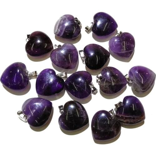 Natural Amethysts Pendants Heart Shape Lucky Stone Crystal Pendant for Jewelry Making Necklace