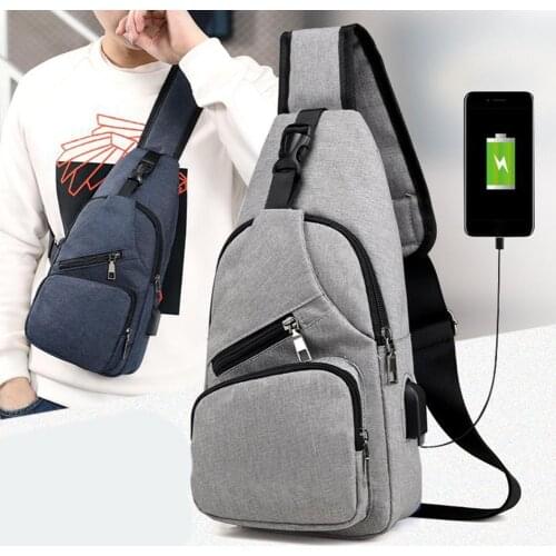 2021 Casual Men Outdoor Crossbody Shoulder Chest Pouch Sling Bag with USB Charge Port