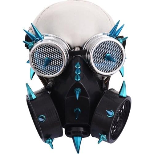 Punk Gothic Blue Spikes Respirator Masks Steampunk Gas Mask Goggles Women /Men Cosplay Props Halloween Costume Accessories
