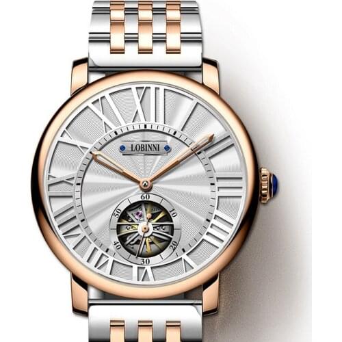 LOBINNI luxury brand men watches,mens automatic watch Switzerland self wind mechanical wristwatch skeleton waterproof timepiece