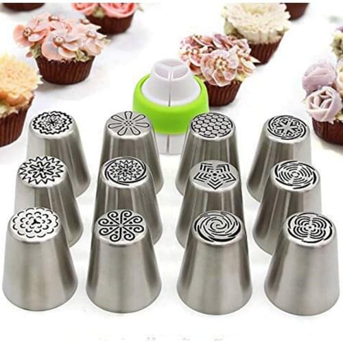 Russian Piping Tips 13pcs Cake Decorating Supplies Flower Shaped Frosting Nozzles Kit Baking Supplies Set Flower Frosting Tips