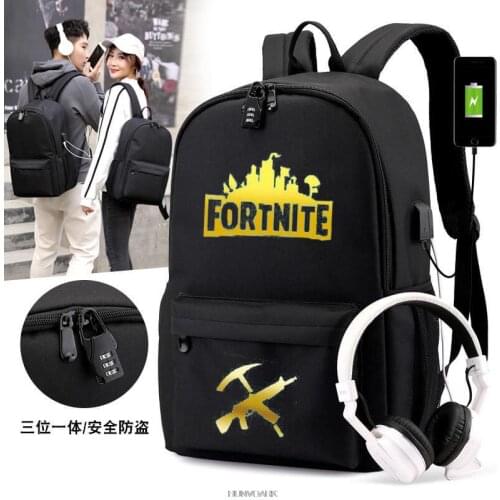 Fortnite USB Charge Backpack Luminous Unisex Schoolbag Teenagers Backpack Men Women School Bag Student Mochilas For Boys Girls