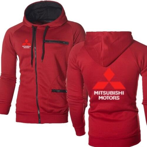 Hoodies Men Mitsubishi Car Logo Print Casual Hip Hop Harajuku Long Sleeve Fleece Warm Hooded Sweatshirts Mens zipper Jacket