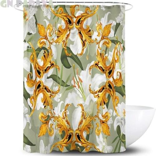 Tropical retro flower macrame Bath Curtains Waterproof Polyester Fabric green Shower Curtains Screen with Hooks Accessories