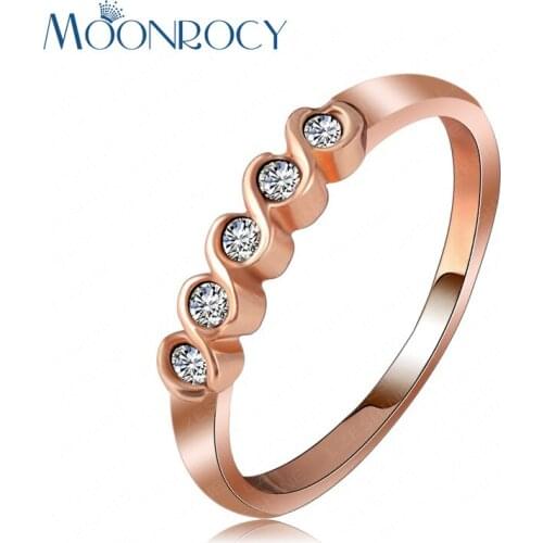 MOONROCY Free Shipping Cubic Zirconia Jewelry Wholesale Fashion Rose Gold Color Crystal Rings For Women Wedding Rings Gift