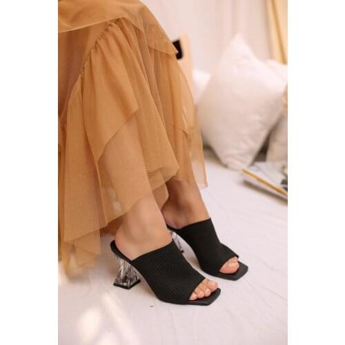 Womens Single Band Knitwear Transparent Heeled Slippers heeled knıtwear slıpper stylısh and elegant suıtable new season 2021