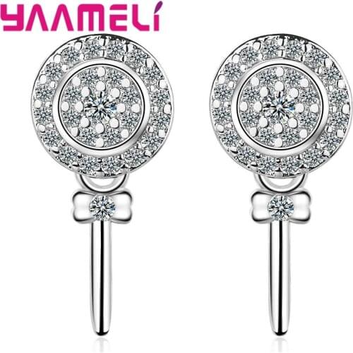 Latest 925 Sterling Silver Stud Earrings For Women Jewelry Romantic Zircon Lollipop Stud Earrings Girl Anniversary Accessories