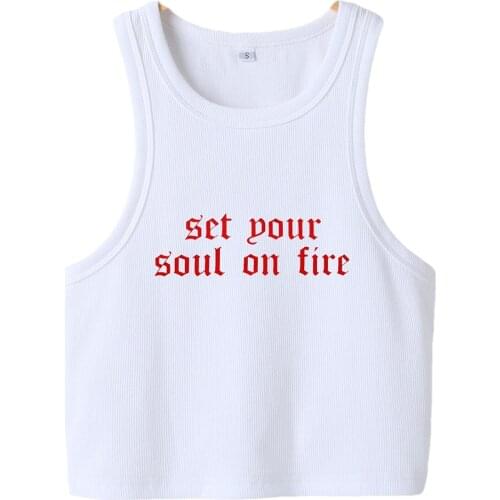 Womens Sexy Sleeveless Round Collar Tops, Girls Contrast Color Letter Printing Vest, Casual Tight Bare Midriff Clothing