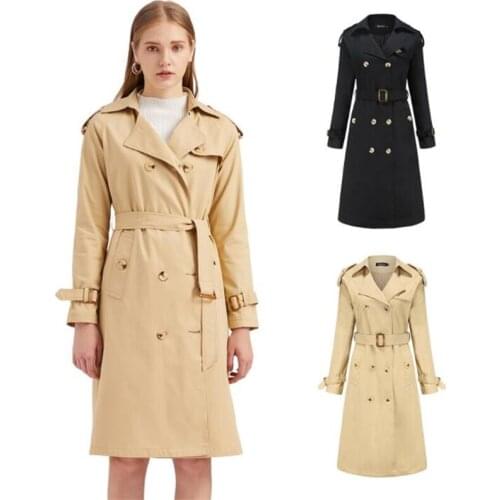 2021 spring autumn womens trench coats cotton new European windbreaker fashion long-sleeved lapel clothes black khaki plus size